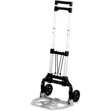Safco Stow-Away Hand Truck - Telescopic Handle - 110 lb Capacity - 4 Casters - 5&quot; Caster Size - Aluminum - x 16.3&quot; Width x 25&quot; Depth x 39.5&quot; Height - Aluminum Frame - Silver, Black - 1 Each