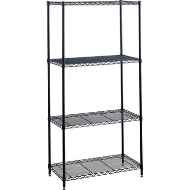 Safco Industrial Wire Shelving - 48&quot; x 18&quot; x 72&quot; - 4 x Shelf(ves) - 1250 lb Load Capacity - Leveling Glide, Dust Proof, Adjustable Leveler, Adjustable Feet - Black - Powder Coated - Steel - Assembly R