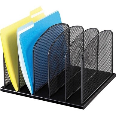 Safco Mesh Desk Organizers - 5 Compartment(s) - 2&quot; - 8.3&quot; Height x 12.5&quot; Width x 11.3&quot; DepthDesktop - Powder Coated - Black - Steel - 1 Each