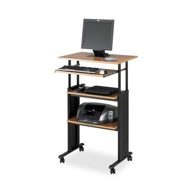 Safco Muv Stand-up Adjustable Height Desk - For - Table TopRectangle Top - Adjustable Height - 35&quot; to 49&quot; , 1&quot; , 1&quot; , 14&quot; , 14&quot; Adjustment - Assembly Required - Medium Oak - Steel, Polyvinyl Chloride 
