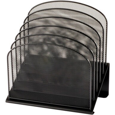 Safco Onyx Wire Mesh Desktop Organizer - 5 Compartment(s) - 1&quot; - 12&quot; Height x 11.3&quot; Width x 7.3&quot; DepthDesktop - Powder Coated - Black - Steel - 1 Each