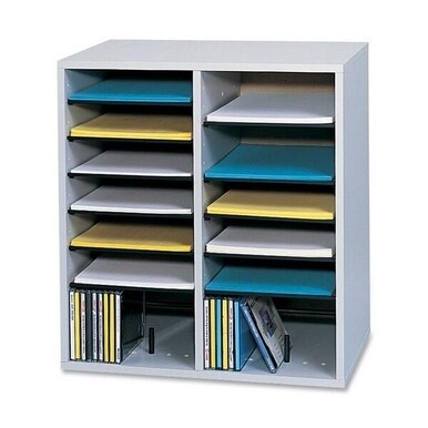 Safco Adjustable Shelves Literature Organizers - 16 Compartment(s) - Compartment Size 2.50&quot; x 9&quot; x 11.50&quot; - 21.1&quot; Height x 19.5&quot; Width x 11.8&quot; Depth - Gray - Wood - 1 Each