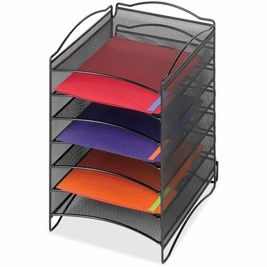 Safco 6-Compartment Mesh Desktop Organizer - 6 Compartment(s) - Compartment Size 1.75&quot; x 9.50&quot; x 12.25&quot; - 15.3&quot; Height x 10.3&quot; Width x 12.8&quot; DepthDesktop - Stackable - Powder Coated - Black - Steel - 