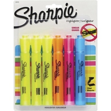 Sharpie Highlighter - Tank - Chisel Marker Point Style - Yellow, Blue, Orange, Pink - 6 / Pack