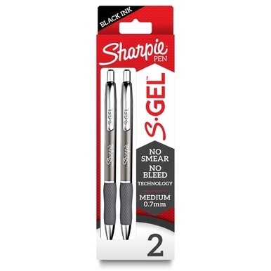 Sharpie S-Gel Pens - Medium Pen Point - 0.7 mm Pen Point Size - Black Gel-based Ink - Gunmetal Gray Metal Barrel - 2 / Pack