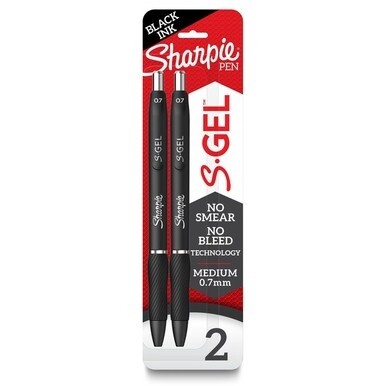 Sharpie S-Gel Pens - 0.7 mm Pen Point Size - Black Gel-based Ink - Black Barrel - 2 / Pack
