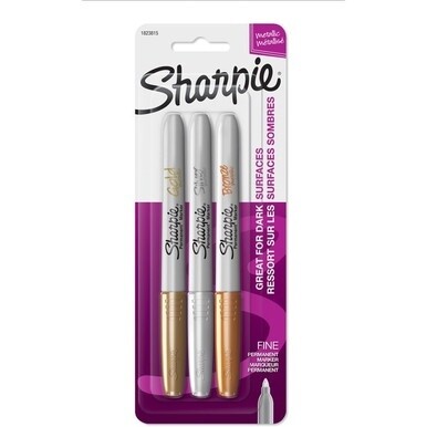 GSA MAS Sharpie Metallic Fine Point Permanent Marker - Fine Marker Point - Gold, Silver, Bronze Alcohol Based Ink - 3 / Set