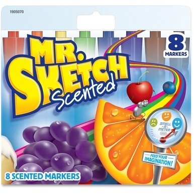 Mr. Sketch Scented Watercolor Markers - Bevel, Chisel Marker Point Style - Black, Blue, Green, Orange, Brown, Purple, Red, Yellow - 8 / Set