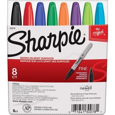 GSA MAS Sharpie Fine Point Permanent Marker - Fine Marker Point - Assorted Alcohol Based Ink - 8 / Set