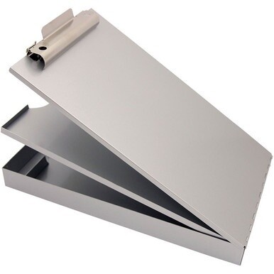 Saunders Cruiser Mate Form Holder with Storage - 1&quot; Clip Capacity - Top Opening - 8 1/2&quot; x 14&quot; - Aluminum - Gray - 1 Each