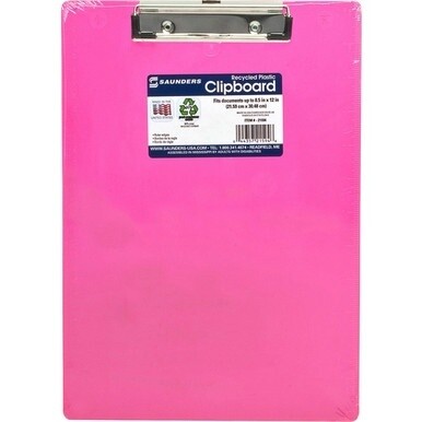 Saunders Neon Plastic Clipboards - 0.50&quot; Clip Capacity - Plastic - Neon Pink - 1 Each