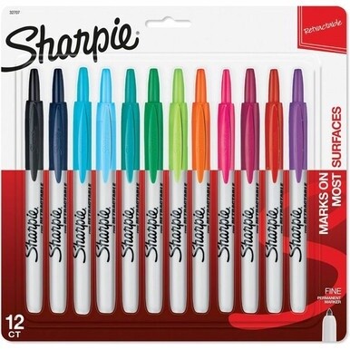 Sharpie Retractable Fine Point Permanent Marker - Fine Marker Point - Retractable - Aqua, Berry, Black, Blue, Green, Lime, Navy, Orange, Plum, Purple, Red, ... - 12 / Set