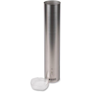 San Jamar Stainless Steel Water Cup Dispenser - 16&quot; Tube - Pull Dispensing - Stainless Steel - Stainless Steel - 1 Each