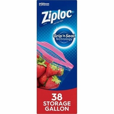 Ziploc&amp;reg; Gallon Storage Bags - 1 gal Capacity - Clear - 38/Box - Food, Breakroom, Day Care, School, Industry