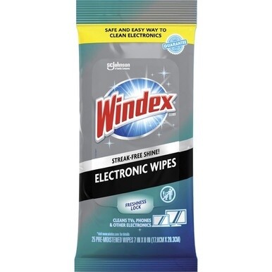 Windex&amp;reg; Electronic Wipes - For Multipurpose, Multi Surface - Non-drip, Ammonia-free, Pre-moistened, Streak-free, Residue-free, Damage Resistant - 25 / Pack - 12 / Carton - White