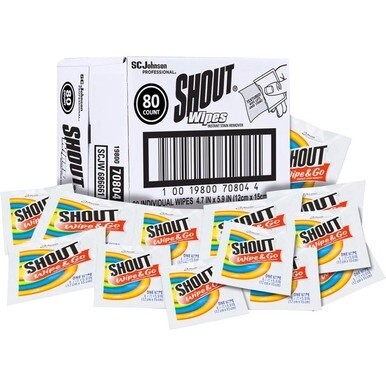 Shout Wipes Instant Stain Remover - For Clothing - 5.90&quot; Length x 4.70&quot; Width - 80 / Carton - Disposable - White