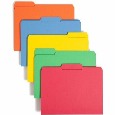 Smead Colored 1/3 Tab Cut Letter Recycled Top Tab File Folder - 8 1/2&quot; x 11&quot; - 3/4&quot; Expansion - Top Tab Location - Assorted Position Tab Position - Blue, Green, Orange, Yellow - 10% Recycled - 100 / B