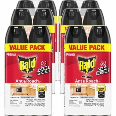 Raid Ant &amp; Roach Killer Spray - Spray - Kills Cockroaches, Ants, Silverfish, Water Bugs, Palmetto Bug, Carpet Beetle, Earwig, Spider, Lady Beetle, Black Widow Spider - 1.09 lb - Red - 6 / Carton