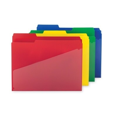 Poly Colored File Folders With Slash Pocket, 1/3-Cut Tabs: Assorted, Letter Size, 0.75&quot; Expansion, Assorted Colors, 12/Pack