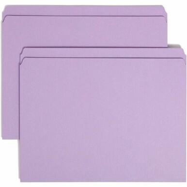 Smead Colored Straight Tab Cut Letter Recycled Top Tab File Folder - 8 1/2" x 11" - 3/4" Expansion - Lavender - 10% Recycled - 100 / Box
