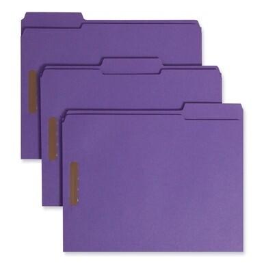 Top Tab Colored Fastener Folders, 0.75&quot; Expansion, 2 Fasteners, Letter Size, Purple Exterior, 50/Box