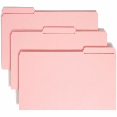 GSA MAS Smead Colored 1/3 Tab Cut Legal Recycled Top Tab File Folder - 8 1/2" x 14" - 3/4" Expansion - Top Tab Location - Assorted Position Tab Position - Pink - 10% Recycled - 100 / Box