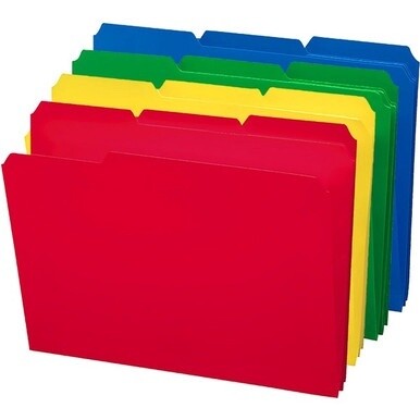 Smead 1/3 Tab Cut Letter Top Tab File Folder - 8 1/2&quot; x 11&quot; - 3/4&quot; Expansion - Top Tab Location - Assorted Position Tab Position - Polypropylene - Blue, Green, Yellow, Red - 24 / Box