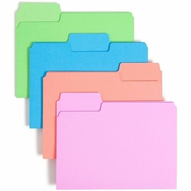Smead SuperTab 1/3 Tab Cut Letter Recycled Top Tab File Folder - 8 1/2&quot; x 11&quot; - 3/4&quot; Expansion - Top Tab Location - Bright Purple, Bright Pink, Bright Green, Bright Blue - 10% Recycled - 24 / Pack