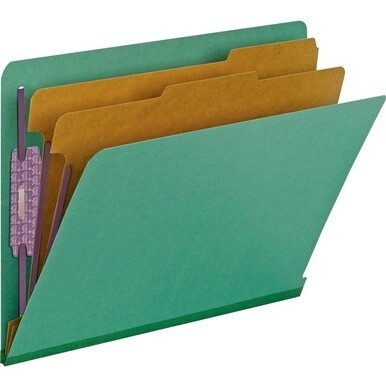 Smead 1/3 Tab Cut Letter Recycled Classification Folder - 8 1/2&quot; x 11&quot; - 2&quot; Expansion - 2 x 2S Fastener(s) - 2&quot; Fastener Capacity for Folder - 2 Divider(s) - Pressboard - Green - 100% Recycled - 10 / 