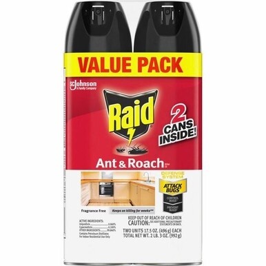 Raid Ant &amp; Roach Killer Spray - Spray - Kills Cockroaches, Ants, Silverfish, Water Bugs, Palmetto Bug, Carpet Beetle, Earwig, Spider, Lady Beetle, Black Widow Spider - 1.09 lb - Red - 2 / Pack