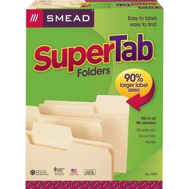 Smead SuperTab 1/3 Tab Cut Letter Recycled Top Tab File Folder - 8 1/2&quot; x 11&quot; - 3/4&quot; Expansion - Top Tab Location - Assorted Position Tab Position - Manila - 10% Recycled - 100 / Box