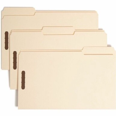 Smead 1/3 Tab Cut Legal Recycled Fastener Folder - 8 1/2&quot; x 14&quot; - 2 x 2K Fastener(s) - Top Tab Location - Assorted Position Tab Position - Manila - 10% Paper Recycled - 50 / Box