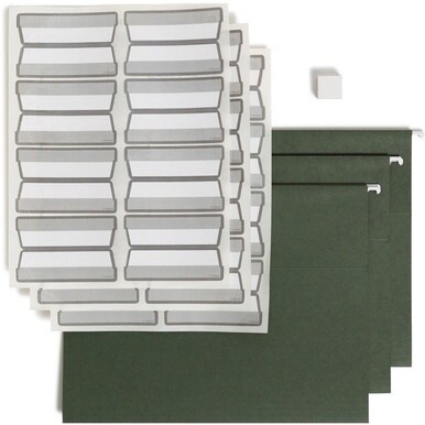 Smead Protab&amp;reg; Filing System with 20 Letter Size Hanging File Folders, 24 ProTab 1/3-Cut Tab labels, and 1 eraser (64195) - Standard Green, 100% Recycled Paperboard - 20 / Box