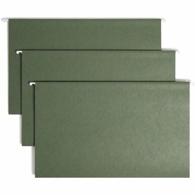 Smead 1/5 Tab Cut Legal Recycled Hanging Folder - 8 1/2" x 14" - Top Tab Location - Assorted Position Tab Position - Vinyl - Standard Green - 10% Recycled - 25 / Box