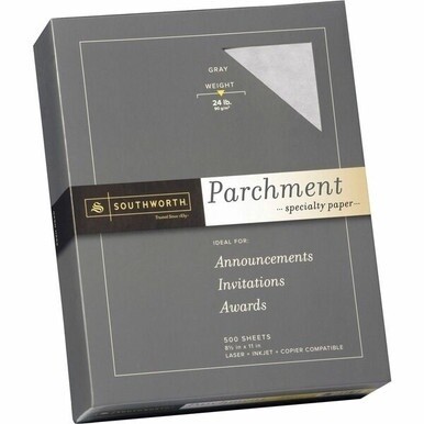 Southworth Parchment Specialty Paper - Gray - Letter - 8 1/2&quot; x 11&quot; - 24 lb Basis Weight - Parchment - 500 / Box - Acid-free, Lignin-free - Gray
