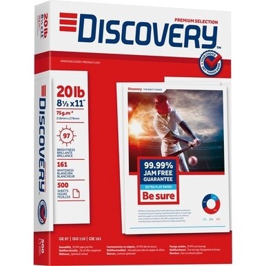 Discovery 3HP Premium Multipurpose Paper - Anti-Jam - Ultra White - 97 Brightness - Letter - 8 1/2&quot; x 11&quot; - 20 lb Basis Weight - 2500 / Carton - Excellent Ink Absorption - Ultra White