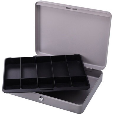 Sparco All-Steel Locking Cash Box with Tray - 5 Bill - 5 Coin - Steel - Gray - 2&quot; Height x 10.5&quot; Width x 15&quot; Depth