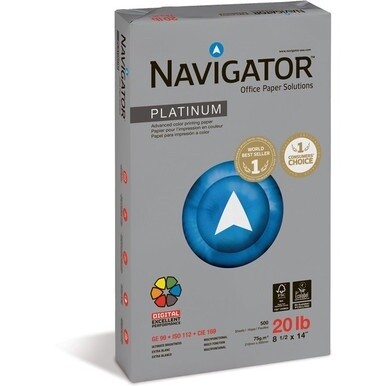 Navigator Platinum Office Multipurpose Paper - 99 Brightness - Legal - 8 1/2&quot; x 14&quot; - 20 lb Basis Weight - Smooth - 5000 / Carton - Chlorine-free - Bright White