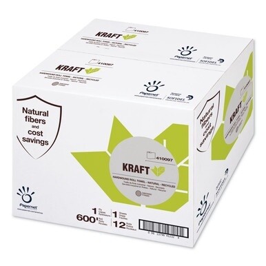 Heavenly Soft Hardwound Paper Towel, Kraft, 1-Ply, 7.8&quot; x 600 ft, Brown, 12 Rolls/Carton