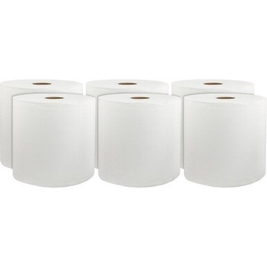 Livi Solaris Paper Hardwound Paper Towels - 1 Ply - 8&quot; x 800 ft - White - Virgin Fiber - Embossed, Absorbent, Durable - For Hand - 6 / Carton