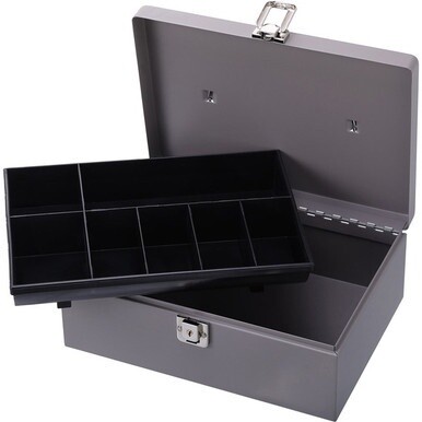 Sparco All-Steel Cash Box with Latch Lock - 1 Bill - 6 Coin - Steel - Gray - 4&quot; Height x 11&quot; Width x 7.8&quot; Depth