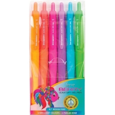 So-Mine Serve Berry Quick Dry Retract Gel Ink Pen - Medium Pen Point - 0.7 mm Pen Point Size - Retractable - Orange, Red, Pink, Turquoise, Lilac, Light Green Gel-based Ink - Orange, Red, Pink, Turquoi