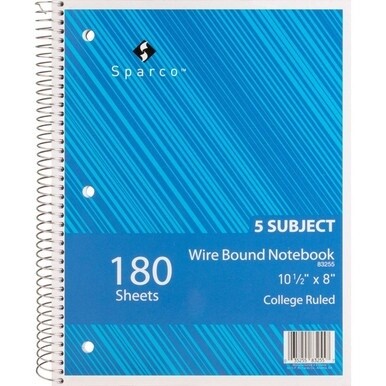 Sparco Wirebound College Ruled Notebooks - 180 Sheets - Wire Bound - College Ruled - Unruled Margin - 8" x 10 1/2" - Assorted Paper - AssortedChipboard Cover - Resist Bleed-through, Subject, Stiff-bac
