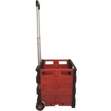 Seco Folding Shopping/Utility Cart - Telescopic Handle - 77 lb Capacity - Plastic - 14.9&quot; Length x 16.5&quot; Width x 15.9&quot; Height - Black, Red - 1 Each
