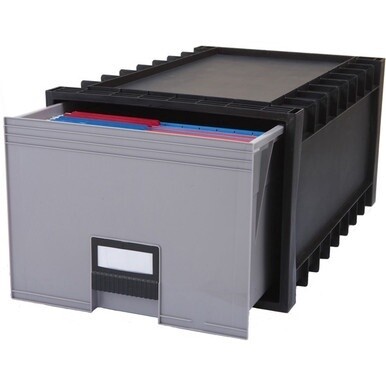 Storex Archive Files Storage Box - External Dimensions: 15.1&quot; Width x 24.3&quot; Depth x 11.4&quot;Height - Media Size Supported: Letter - Heavy Duty - Stackable - Polypropylene - Black, Gray - For File - Recyc