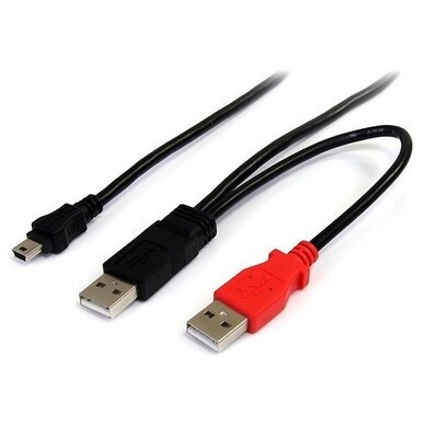 StarTech.com 1ft USB Y Cable for External Hard Drive - Connect and power your external mini-USB equipped hard drive through two standard USB ports on your computer - 1 ft USB Y Cable for External Hard