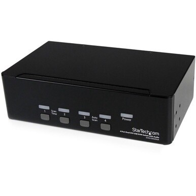 StarTech.com 4 Port Dual DVI USB KVM Switch w/ Audio &amp; USB Hub - Share a keyboard, mouse and dual DVI displays/monitors between 4 multimedia computers - Dual Monitor KVM - dual monitor kvm switch - us