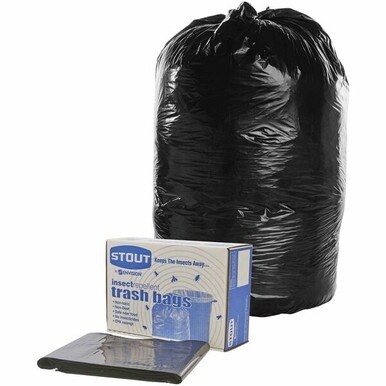 Stout Insect Repellent Trash Bags - 55 gal Capacity - 37&quot; Width x 52&quot; Length - 2 mil (51 Micron) Thickness - Black - Polyethylene - 65/Carton - Recycled