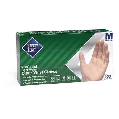 Safety Zone Powder Free Clear Vinyl Gloves - Medium Size - Clear - Latex-free, DEHP-free, DINP-free, PFAS-free - For Food Preparation, Cleaning - 1000 / Carton - 9.25&quot; Glove Length