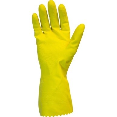 Safety Zone Yellow Flock Lined Latex Gloves - Chemical Protection - X-Large Size - Yellow - Fish Scale Grip, Flock-lined - For Dishwashing, Cleaning, Meat Processing - 18 mil Thickness - 12" Glove Len